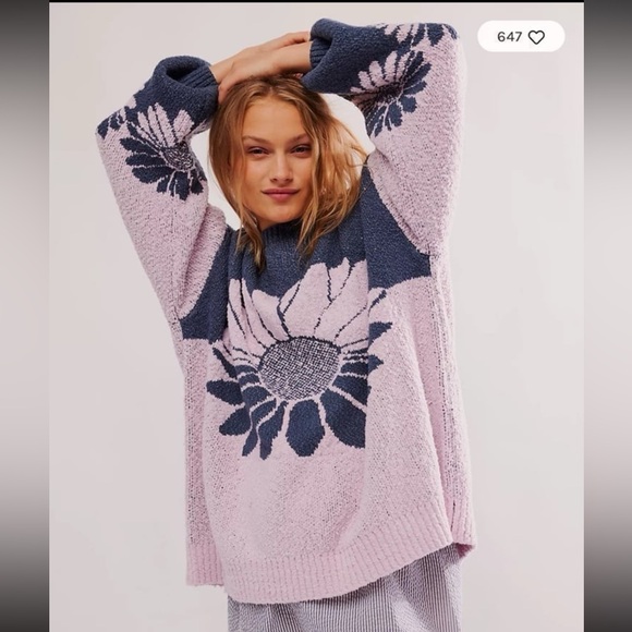 Free People Sweaters - NWT Free People Oversized Chunky Daisy In Bloom Sweater Blue Lilac Women’s SM